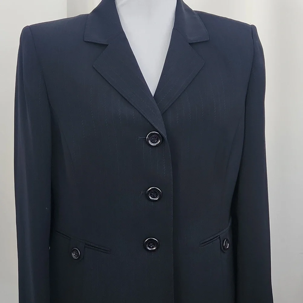 Kasper Petite 10P Navy Pinstripe Pant Suit Blazer & Trousers Career Professional - Picture 3 of 11